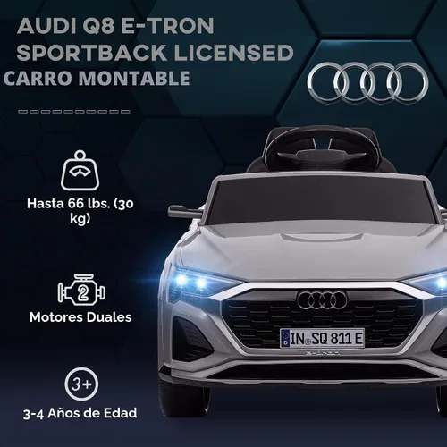 Vista 3 de Qaba Audi Q8 e-tron Sportback Licensed 12V Kids Ride on Car Music Gray Gris