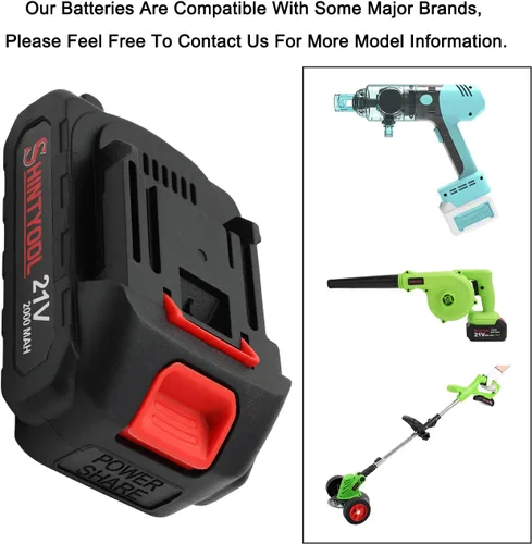 Vista 6 de Batería de litio de 21V - Batería de 2.0 Ah con adaptador de cargador, indicador LED, compatible con soplador de hojas y cultivador inalámbrico