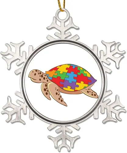 Vista 13 de Adornos únicos a veces para árbol de Navidad, apoyo para autismo, decoración de Navidad, conciencia de autismo, adorno de copo de nieve de metal