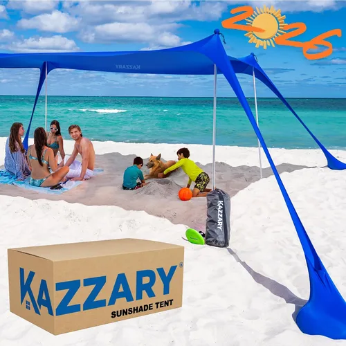 Vista 10 de Tienda de campaña de playa UPF50+ con bolsas de arena, 4 postes de estabilidad, clavijas de tierra, pala de arena de disco volador, refugio ligero