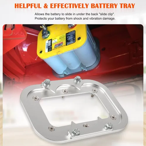 Vista 2 de Paleta de Batería de Aluminio Billet - Soporte de Sujeción de Batería de Maletero Perfectamente Compatible con Bandeja de Baterías Optima