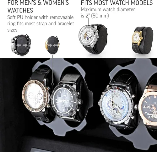 Vista 4 de 4 Watch Winder with 5 Watch Storage Space, LCD Display, Touch Control and Interior Light