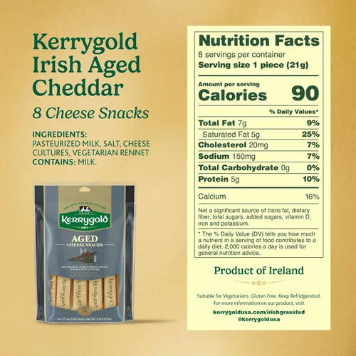 Vista 2 de Kerrygold Palitos de queso cheddar irlandés envejecido alimentado con pasto, 6 onzas