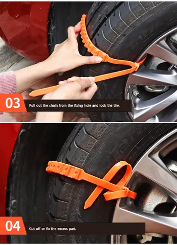 Vista 5 de Cadenas de nieve reutilizables para automóviles, cables de neumáticos (rojo)
