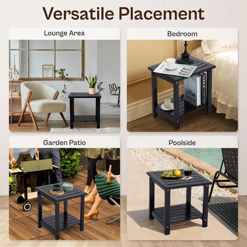 Vista 5 de Mesa auxiliar Adirondack de 2 niveles – Mesa auxiliar de madera resistente a la intemperie, mesa pequeña rectangular rústica para exteriores e
