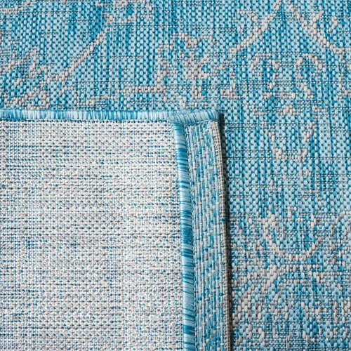 Vista 5 de SAFAVIEH Alfombra lavable al aire libre, colección Courtyard - 2'3" x 5', azul aguamarina y gris, no desprende pelusa y fácil limpieza, ideal