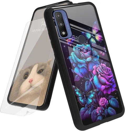 Vista 10 de Funda para Motorola Moto G Play 4G 2024 con protector de pantalla, parte trasera de vidrio templado + funda de silicona suave TPU absorción