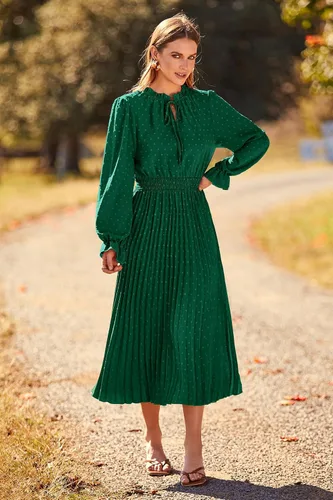 Vista 6 de PRETTYGARDEN - Vestido de otoño por debajo de la rodilla para mujer - Vestido acampanado, fluido y casual de manga larga con cuello en V y plumetí