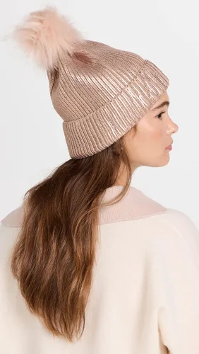 Vista 3 de Adrienne Landau Sombrero metálico para mujer con pompones