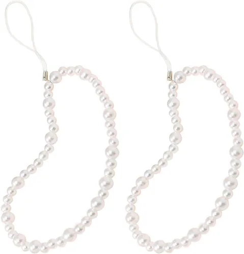Vista 14 de Beaded Phone Charm Cute Fixed Beads Pearl Wristlet Chain Camera Wrist Strap CarKey Lanyard