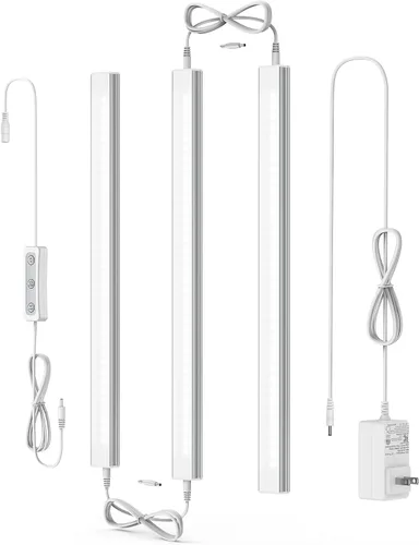 Vista 14 de ASOKO Luces LED regulables para debajo del gabinete, blanco cálido 3000 K, 3 piezas de 12 pulgadas conectables LED enchufe de iluminación