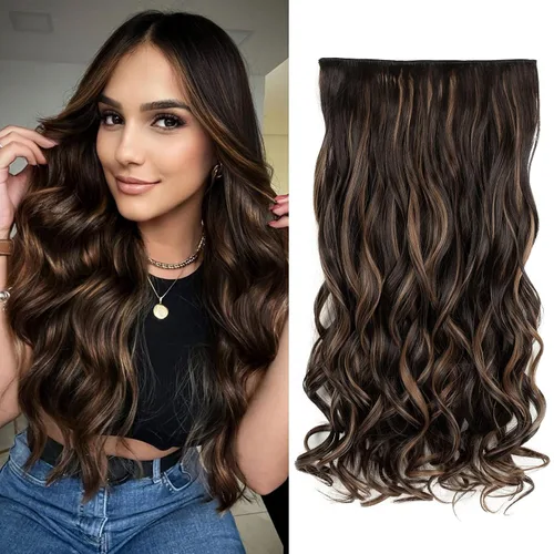 Vista 30 de REECHO Extensiones de cabello rubio, extensiones de una pieza con clip de 20" para mujer, extensiones de cabello sintético suave y natural con ondas