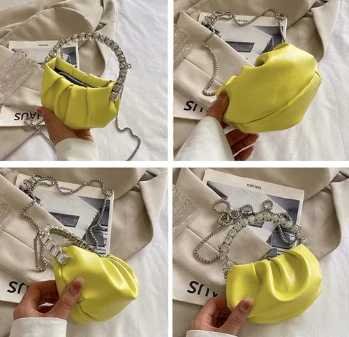 Vista 4 de Molodo Bolso de mano para mujer, bolso de mano fruncido, bolso de noche con cadena, bolso cruzado para noche, boda, fiesta