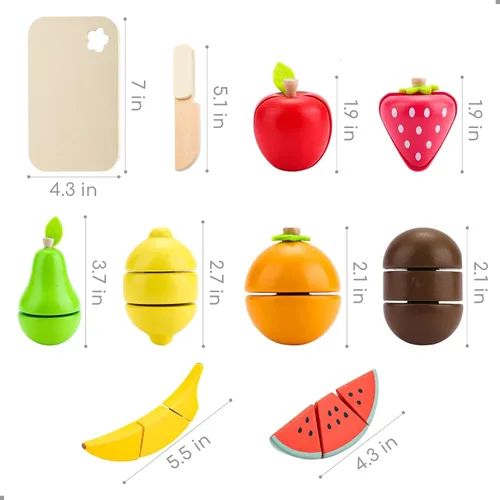 Vista 7 de Juego de frutas para cortar frutas – Accesorio de cocina de madera para jugar, accesorios de juego de simulación, juguetes de madera para cortar