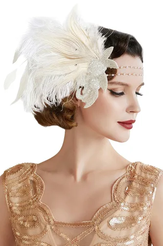Vista 6 de BABEYOND Diadema Art Deco de los años 20 Flapper Roaring 20s Great Gatsby Feather Headband 1920s Flapper Gatsby Accesorios (negro)