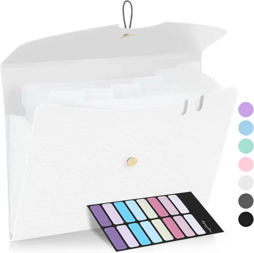 Vista 10 de Sooez - Carpeta de archivos expandible de 7 bolsillos, de acordeón, prémium, cierre elástico, portátil, organizador tamaño carta para documentos