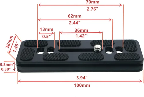 Vista 3 de PU-100 Placa QR universal de liberación rápida de 3.937 in con tornillo de anillo en D para trípode monopie bola cabeza DSLR cámara, compatible