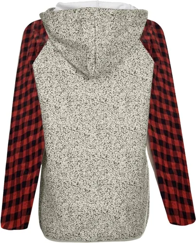 Vista 4 de Women's Long Sleeve Xmas Sweatshirt Plaid Raglan Hooded Tops Patchwork Christmas Pullover Hoodies Autumn Tops