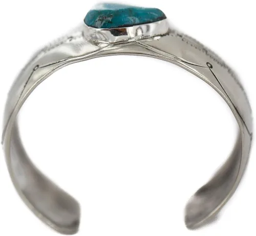 Vista 3 de $400Tag Certificado Navajo Natural Turquesa Nativo Americano Níquel Pulsera 92001-5 Hecho por Loma Siiva, Metal Piedra, Turquesa estabilizada