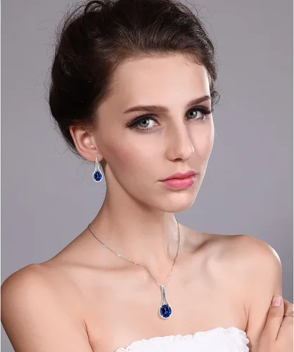Vista 2 de Gem Stone King Gemstone Birthstone Pendant and Earrings Jewelry Set For Women In 925 Sterling Silver Oval 12X10MM With 18 Inch Silver Chain