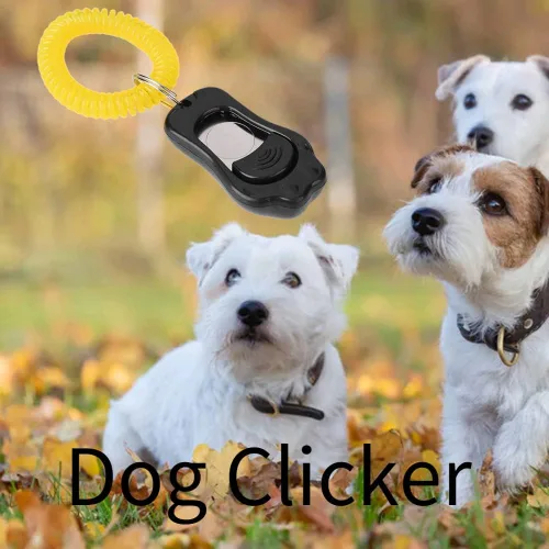 Vista 4 de Yosoo Clicker Entrenamiento para perros, ajustable de 3 engranajes para entrenamiento de perros con forma de clicker con correa de muñeca para gatos