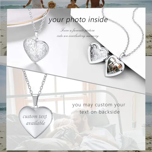 Vista 2 de Medallón de fotoetiqueta personalizado para mujereshombres, foto personalizadatexto, acero inoxidableplata de ley 925, viene en caja de regalo