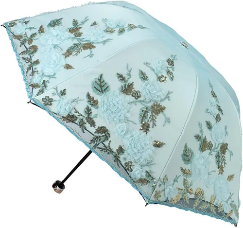 Vista 35 de Honeystore Sombrilla bordada con flor 3D plegable UV con encaje clásico