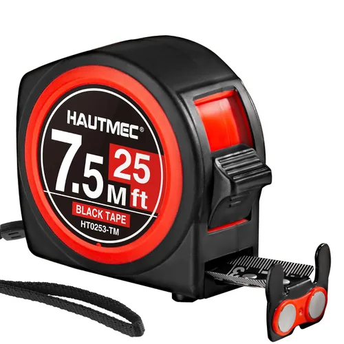 Vista 9 de HAUTMEC Cinta métrica de 25 pies con marcas fraccionarias de 1/8 escala métrica/imperial doble con gancho magnético Cinta métrica para construcción