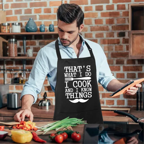 Vista 5 de Xornis Delantal divertido 100% de algodón para hombres y mujeres, delantales ajustables con 2 bolsillos, para parrilla, cocina, barbacoa, talla única