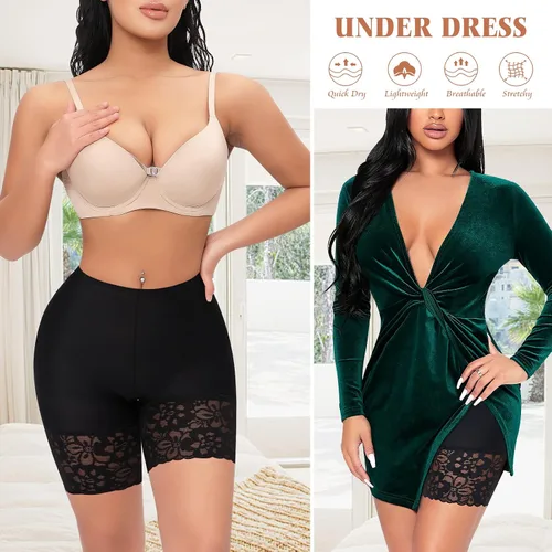 Vista 5 de Pantalones cortos para debajo de los vestidos, ropa interior antirozaduras, sin costuras, pantalones cortos de encaje debajo de los pantalones cortos