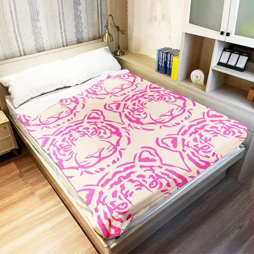 Vista 3 de SXCHEN Mantas de felpa para sofá cama de 60 x 80 pulgadas, diseño de tigre rosa
