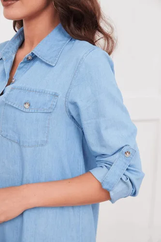 Vista 6 de Vestido camisero midi de mezclilla de manga larga para mujer