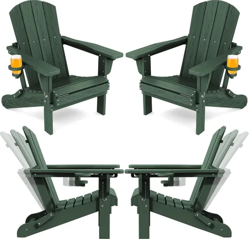 Vista 16 de SERWALL Silla Adirondack plegable ajustable con portavasos reclinable
