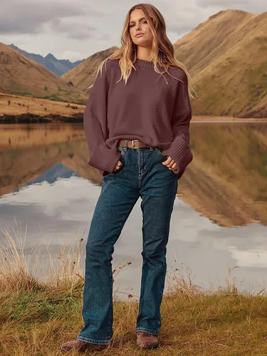 Vista 158 de LOGENE Suéter de gran tamaño para mujer, cuello redondo, manga larga, suave, mullido, suéter de punto 2025 para otoño e invierno
