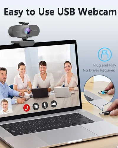 Vista 3 de Cámara web 2K para PC con micrófono, cubierta deslizante de privacidad, cámara web de transmisión para laptop Mac, cámara externa USB