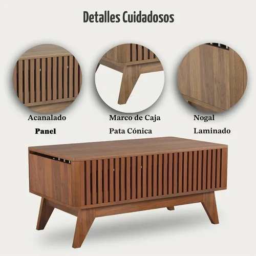 Vista 4 de Mesa de centro elevable con compartimento oculto, mesa de centro moderna de mediados de siglo para sala de estar, mesa central de granja de diseño