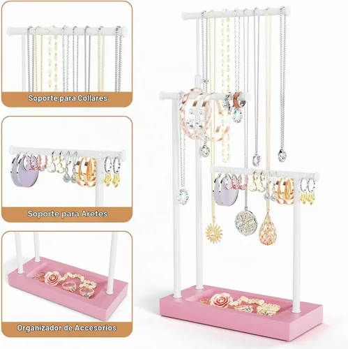 Vista 6 de SRIWATANA Soporte Organizador de Joyas, Soporte para Collar Extra Alto, Soporte para Joyas, Idea de Regalo (Rosa y Blanco)