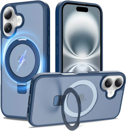 Vista 21 de Funda con soporte ultra magnético para iPhone 15 Pro [protección militar contra caídas] [compatible con MagSafe] a prueba de golpes, translúcida