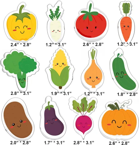 Vista 2 de Juego de 12 piezas de cortador de galletas de verduras, calabaza, tomate, berenjena, maíz, rábano, patata, zanahoria, pepino, moldes de acero