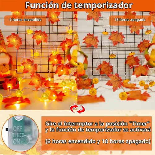 Vista 3 de Temporizador - Paquete de 2 guirnaldas de otoño con luces de calabaza que