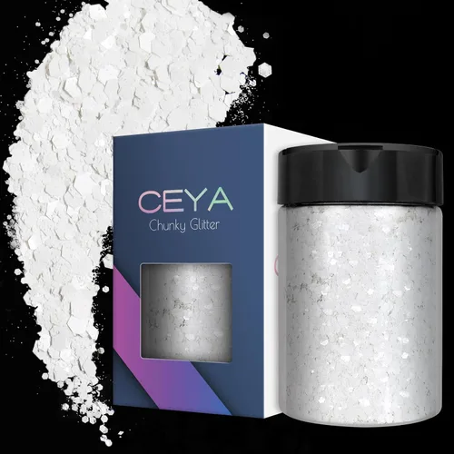 Vista 12 de Ceya Juego de purpurina gruesa de 32 colores, 11.28 onzas/11.29 oz de purpurina para manualidades en polvo mezclado con copos gruesos y finos cada