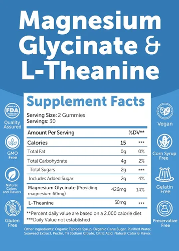 Vista 6 de Lunakai Paquete de gomitas de apoyo para la menopausia fabricadas en Estados Unidos + glicinato de magnesio + L-teanina – 2 fórmulas de gomitas