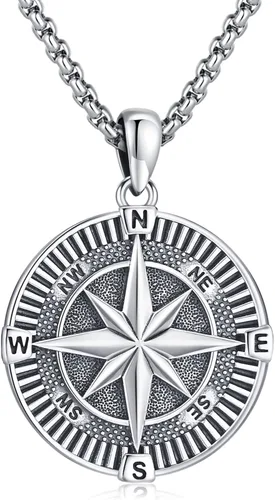 Vista 18 de Collar de Brújula para Hombres y Mujeres de Plata de Ley 925 con Colgante de Urna para Cenizas, Colgante de Medallón con Foto, Collar de Ancla