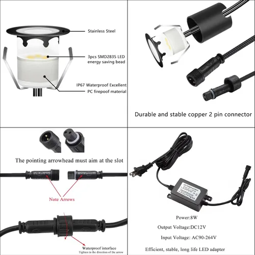 Vista 5 de RNEHON - Luz LED empotrable de color blanco cálido, luces de bajo voltaje de 12 V con carcasa protectora, Φ1.18 luces de paisaje al aire libre
