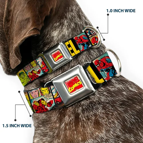 Vista 2 de Buckle-Down Collar de perro con hebilla para cinturón de seguridad, diseño de cómic, color negro y amarillo, 1 pulgada de ancho, se adapta a cuello