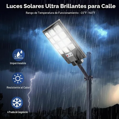 Vista 5 de Luces solares de calle para exteriores impermeables, luces LED de 20000 lm, 6500 K, con sensor de movimiento, luces de inundación solares