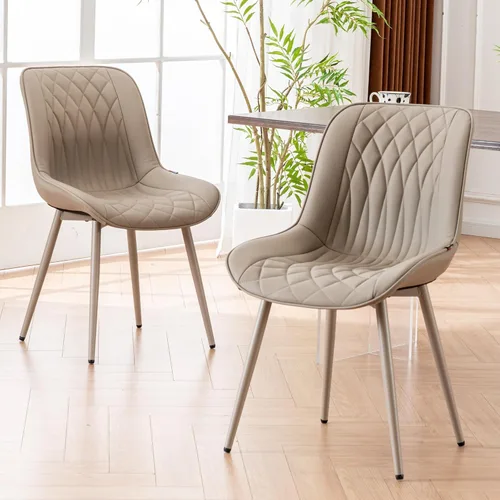 Vista 12 de Juego de 2 sillas de comedor YOUNIKE con respaldo alto, sillas de cocina y comedor estilo de mediados de siglo, tapizadas en cuero sintético, silla