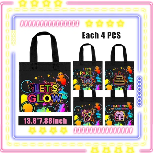 Vista 2 de BANBALLON 20 bolsas de neón para recuerdos de fiesta, suministros de fiesta de cumpleaños que brillan en la oscuridad, bolsas de regalo para fiesta