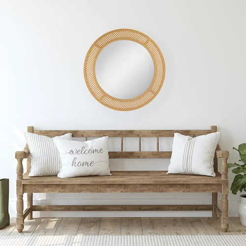 Vista 2 de Northlight Round Woven Style Wall Mirror, 30", Beige