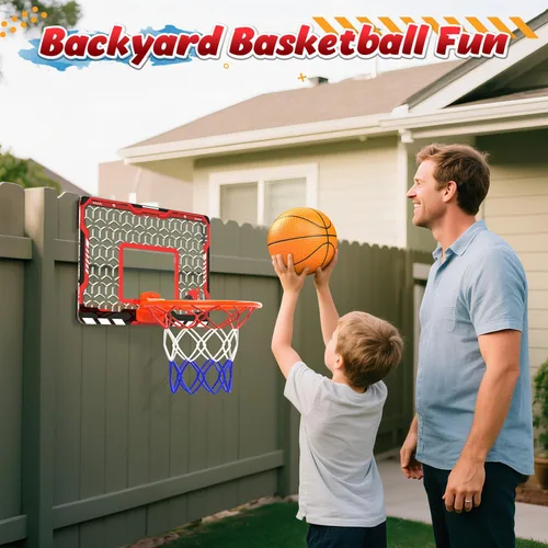 Vista 5 de Aro de Baloncesto Mini EagleStone para Puerta y Pared, Llanta Plegable con 3 Bolas y Bomba, Juego de Juguete de Baloncesto para Interiores